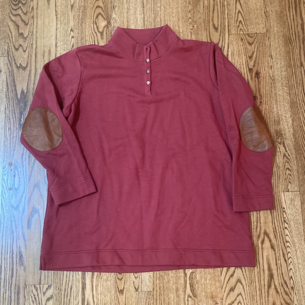 Orvis leather elbow patches 100% cotton pullover mock turtleneck gorpcore